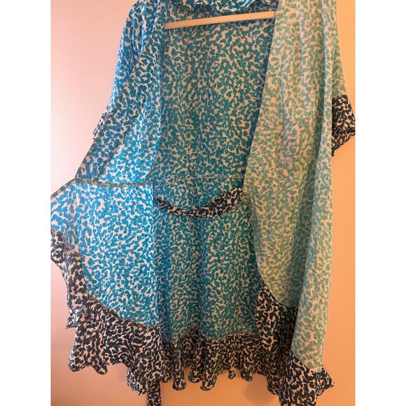 Marie Oliver Ryan Silk Mini Wrap Dress in Pebble Blue Ruffle Hem Large Coquette - Picture 6 of 9